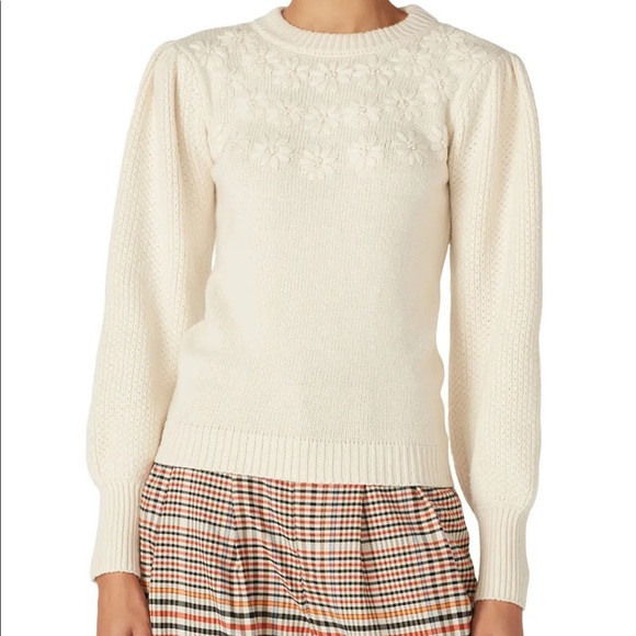 Louna embroidered puff sleeve sweater beige size xs - Picture 2 of 4